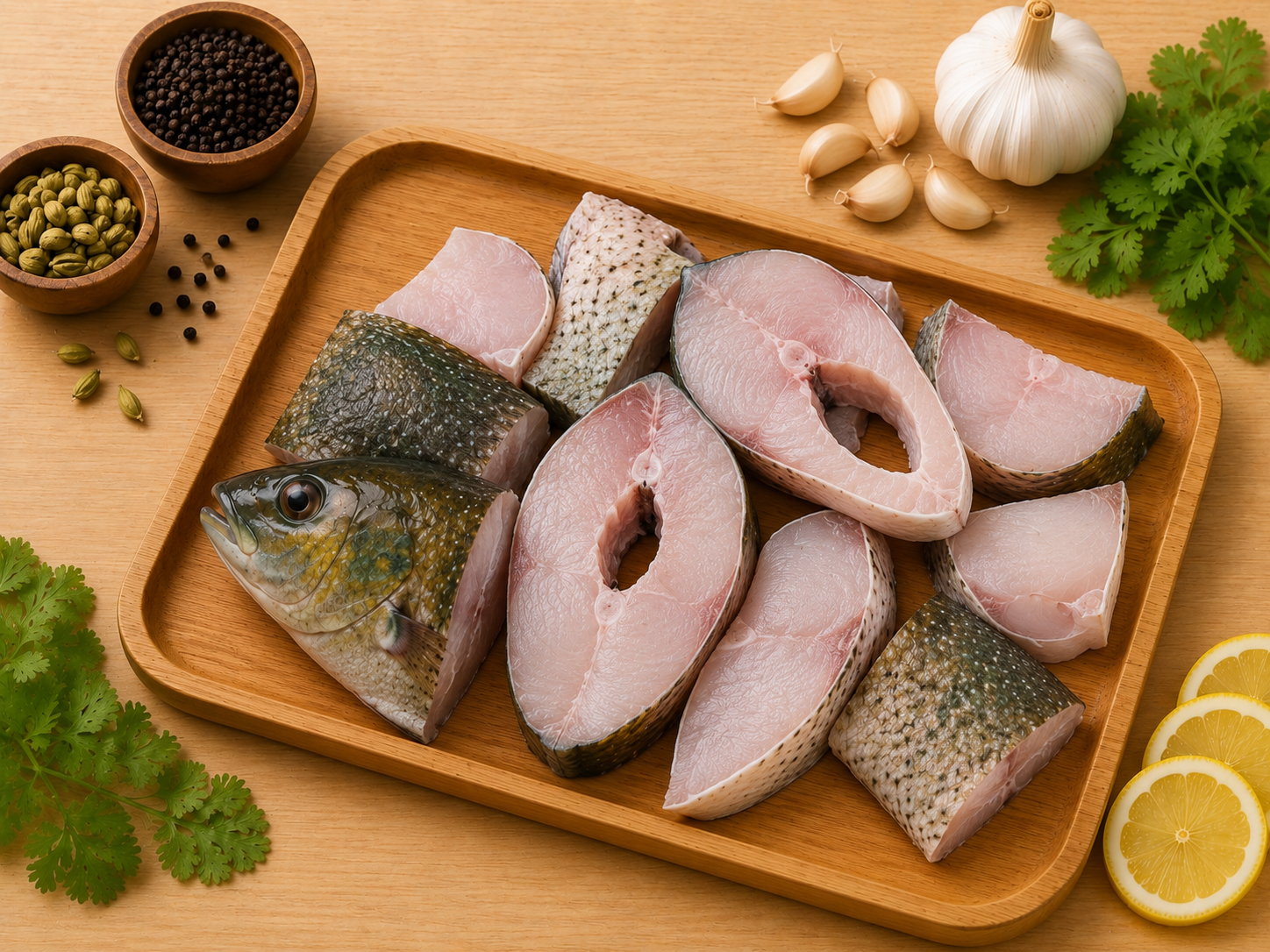 Tilapia karimeen/Green Chromide Fish Cleaned Curry Cut