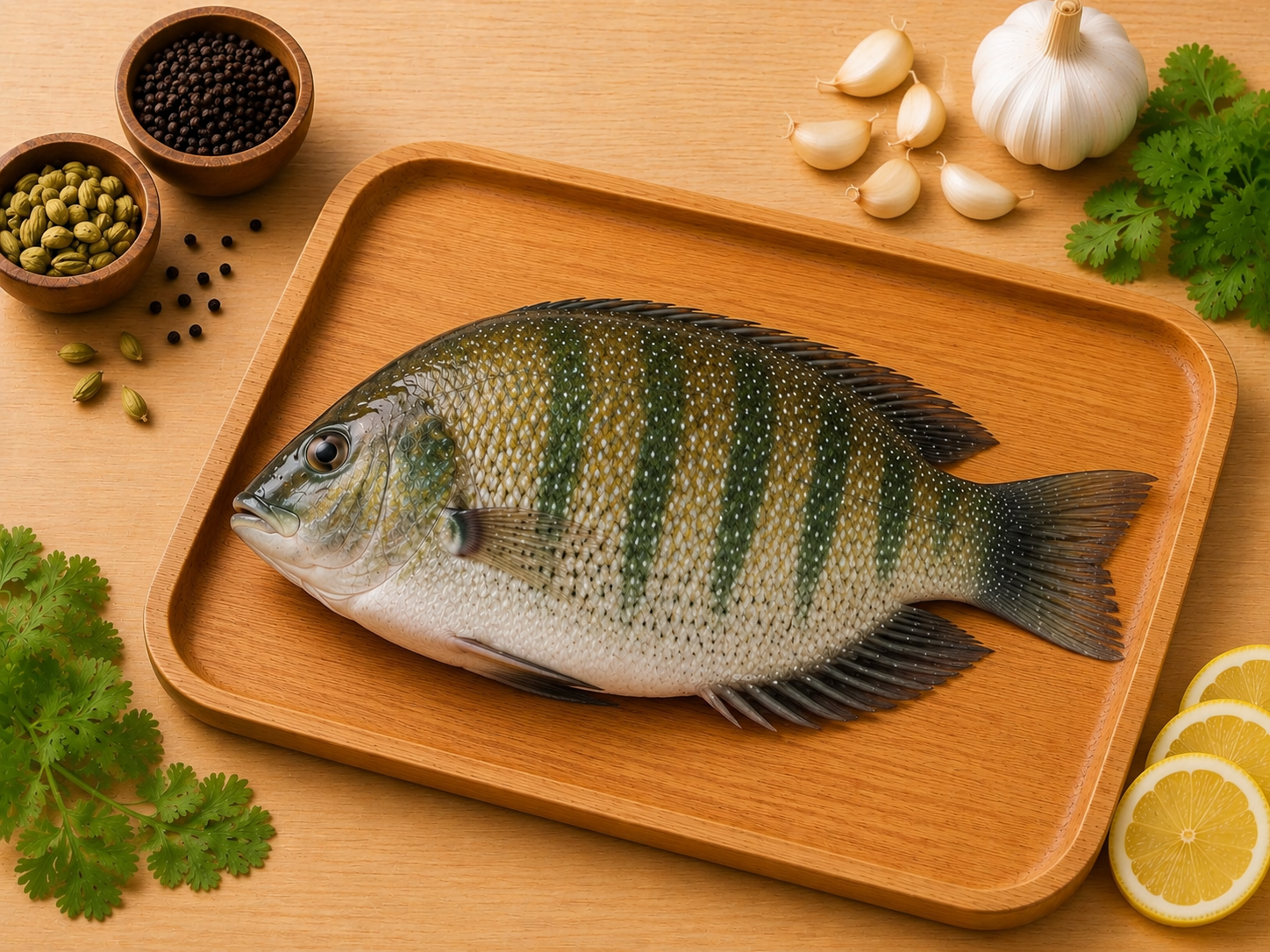 Tilapia karimeen/Green Chromide Fish Whole Cleaned