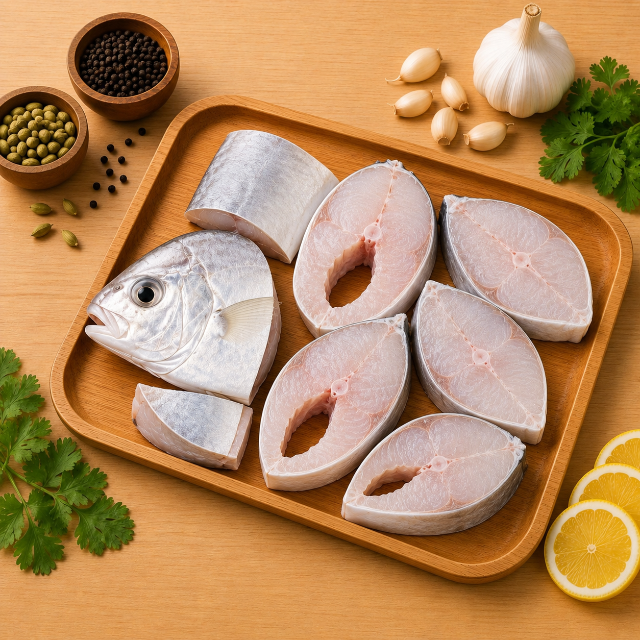 White Trevally Fish Cleaned Curry Cut