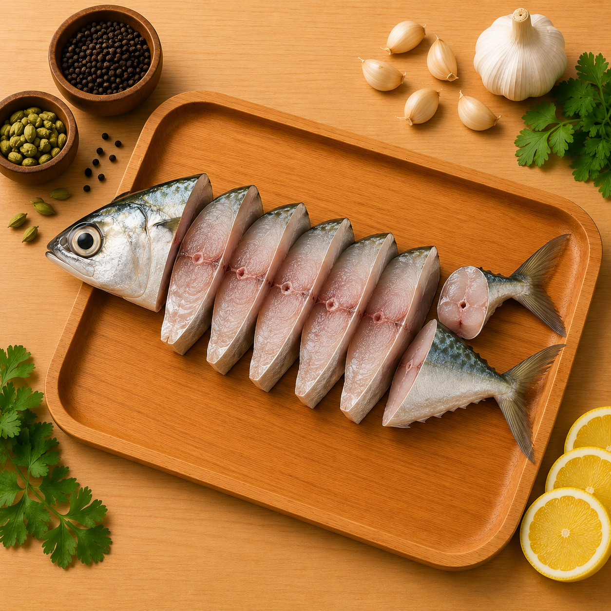 Indian Mackerel Bangada Fish Cleaned Curry Cut