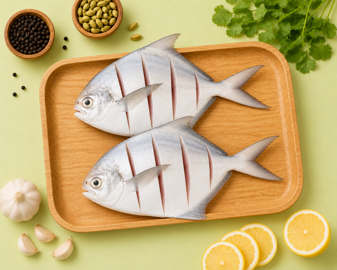 White Pomfret Fish Cleaned Curry Cut