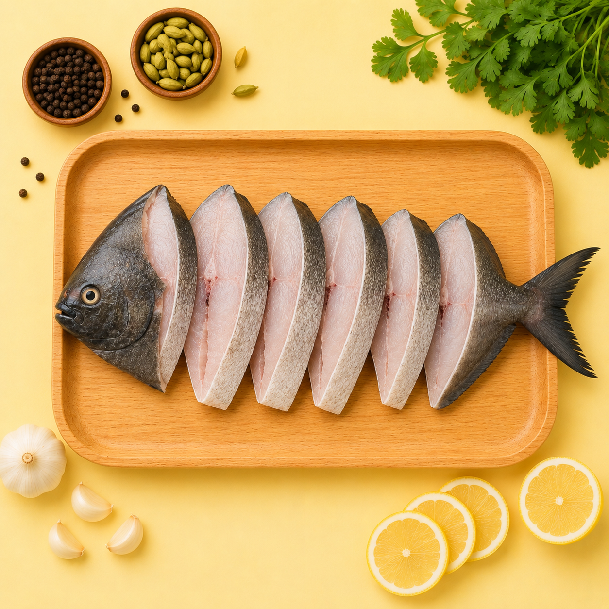 Black Pomfret Cleaned Curry Cut